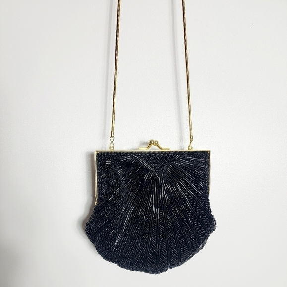 Black Beaded Shell Night/Party Handmade Small Clutch Bag - Picture 7 of 7